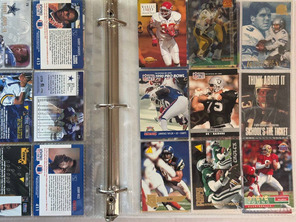 Vintage NFL Football Card Binder Lot 12 Pages 1990s Pro Set Joe Montana MVP