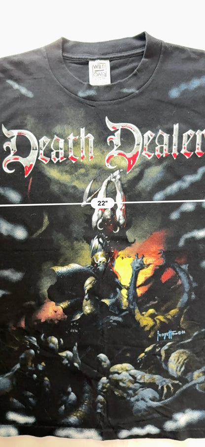 Vintage 1986 Frank Frazetta Death Dealer All Over Print Tee Wild Oats XL Black