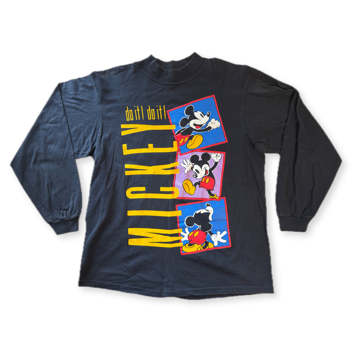Vintage Mickey & Co Do It Long Sleeve Mock Neck Tee J.G. Hook L Faded Black