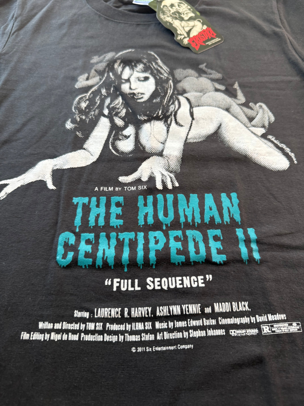 Human Centipede II tee full front graphic with hang tag