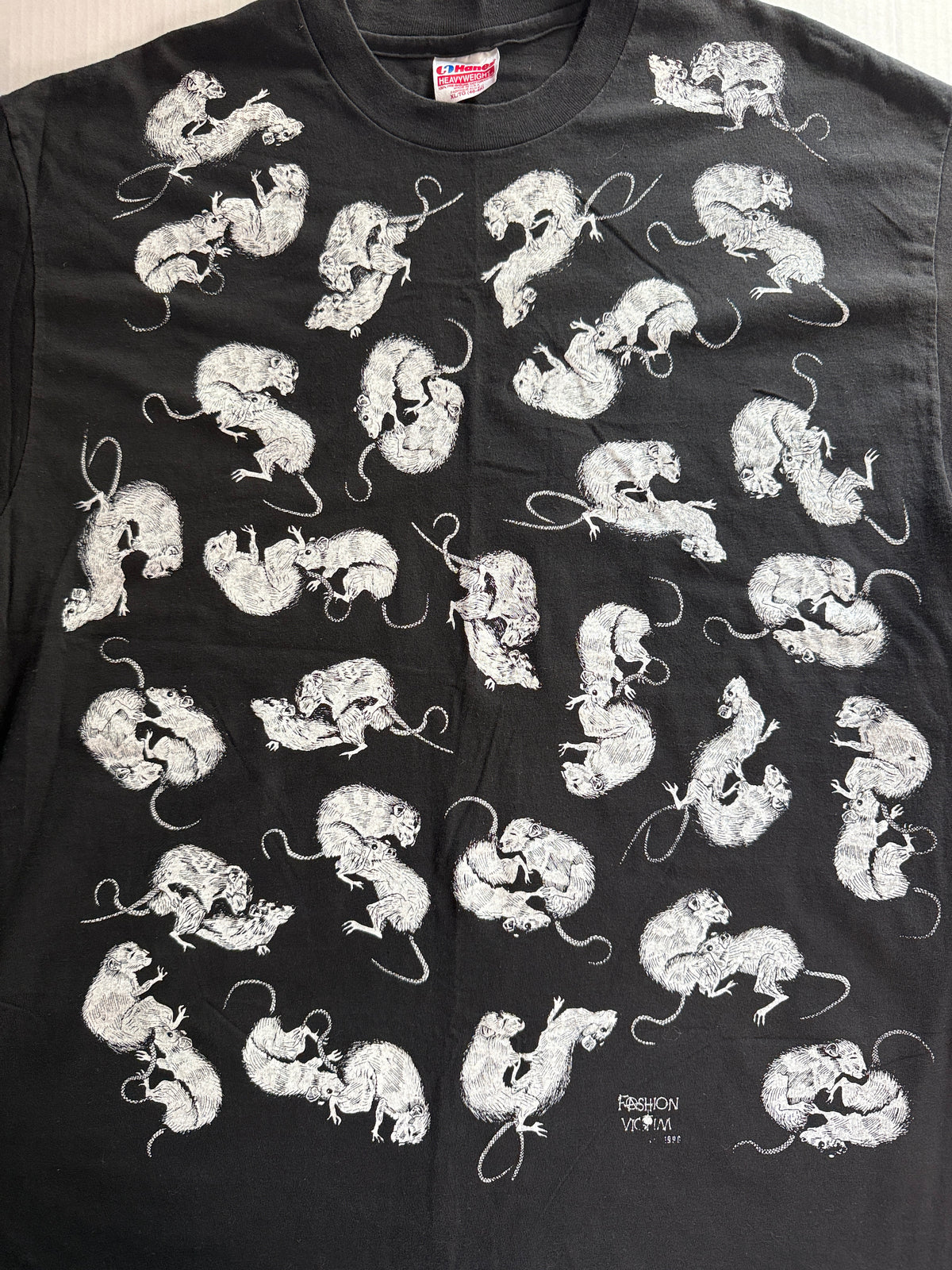 Vintage Fashion Victim Rat All Over Print Tee Hanes Heavyweight XL Black Single Stitch
