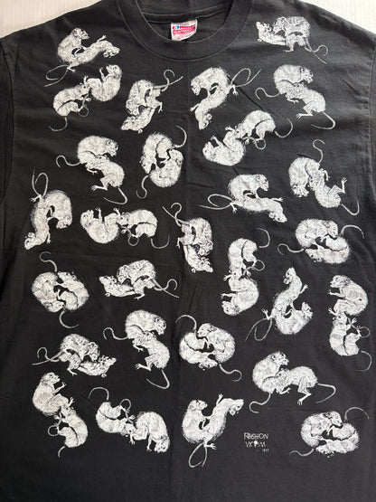 Vintage Fashion Victim Rat All Over Print Tee Hanes Heavyweight XL Black Single Stitch