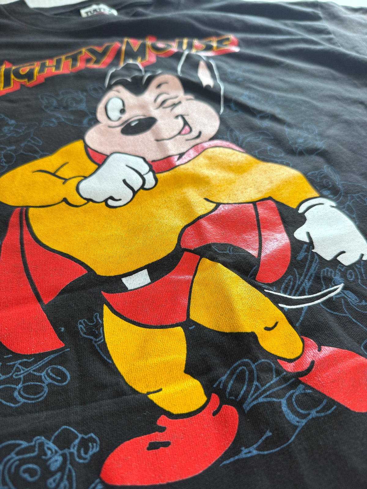 Vintage 1993 Mighty Mouse Graphic Tee Tultex XL Black Faded
