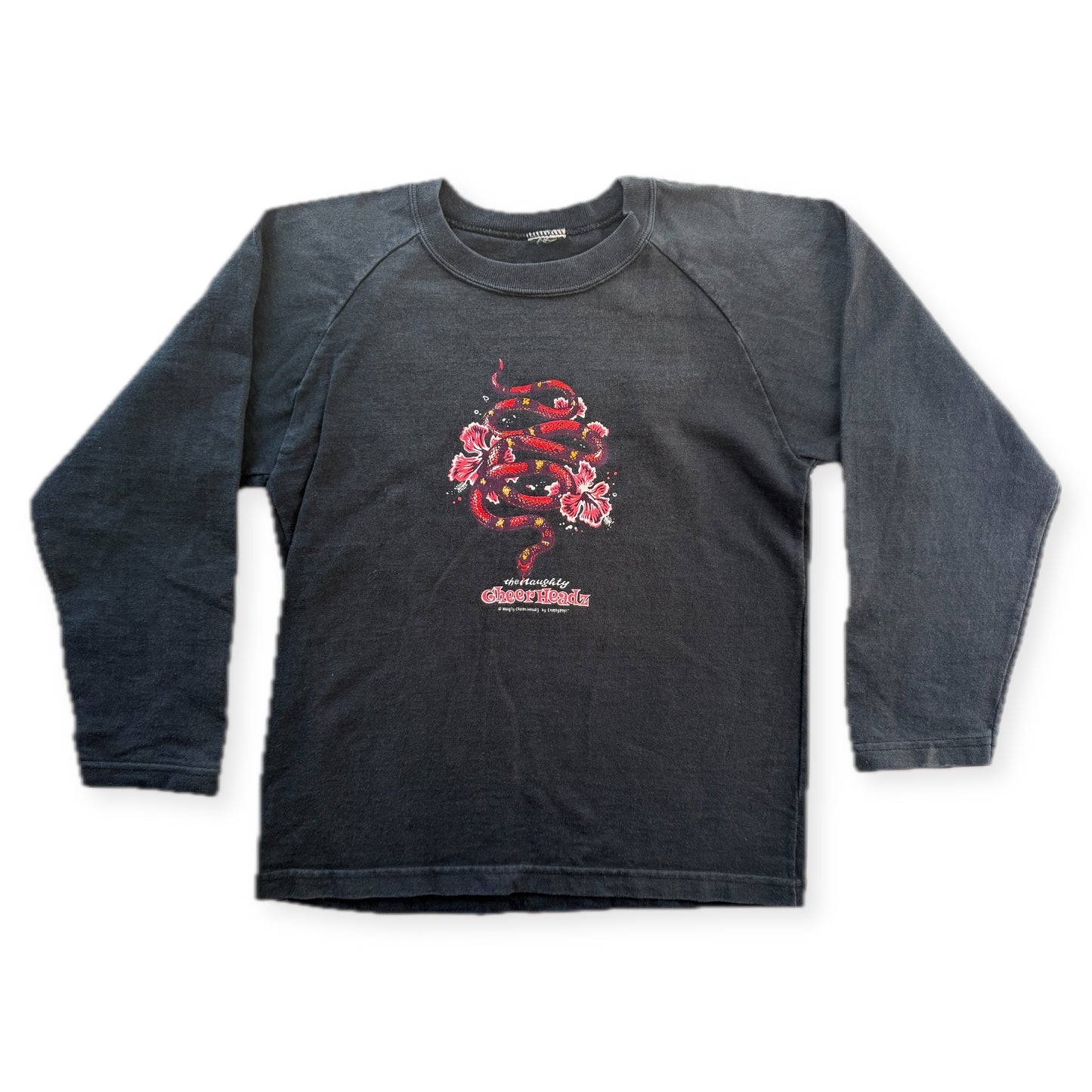 Naughty CheerHeadz long sleeve tee front, white background