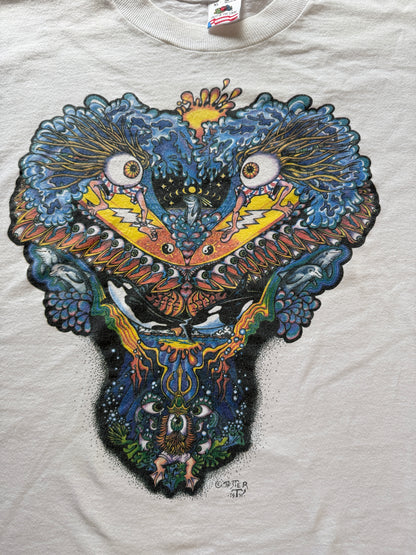 Vintage Psychedelic Jester Surf Eye Graphic Tee Fruit of the Loom XL White Single Stitch