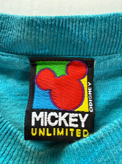 Vintage Goofy Graphic Tee Mottled Blue Acid Wash Mickey Unlimited XL