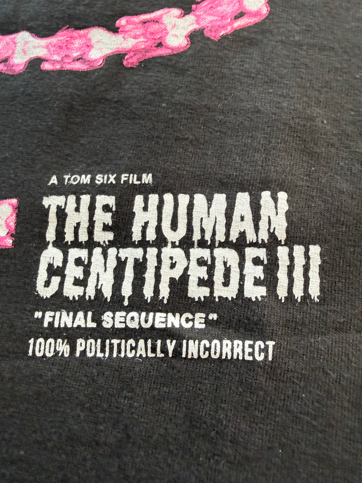 Human Centipede III tee title text detail