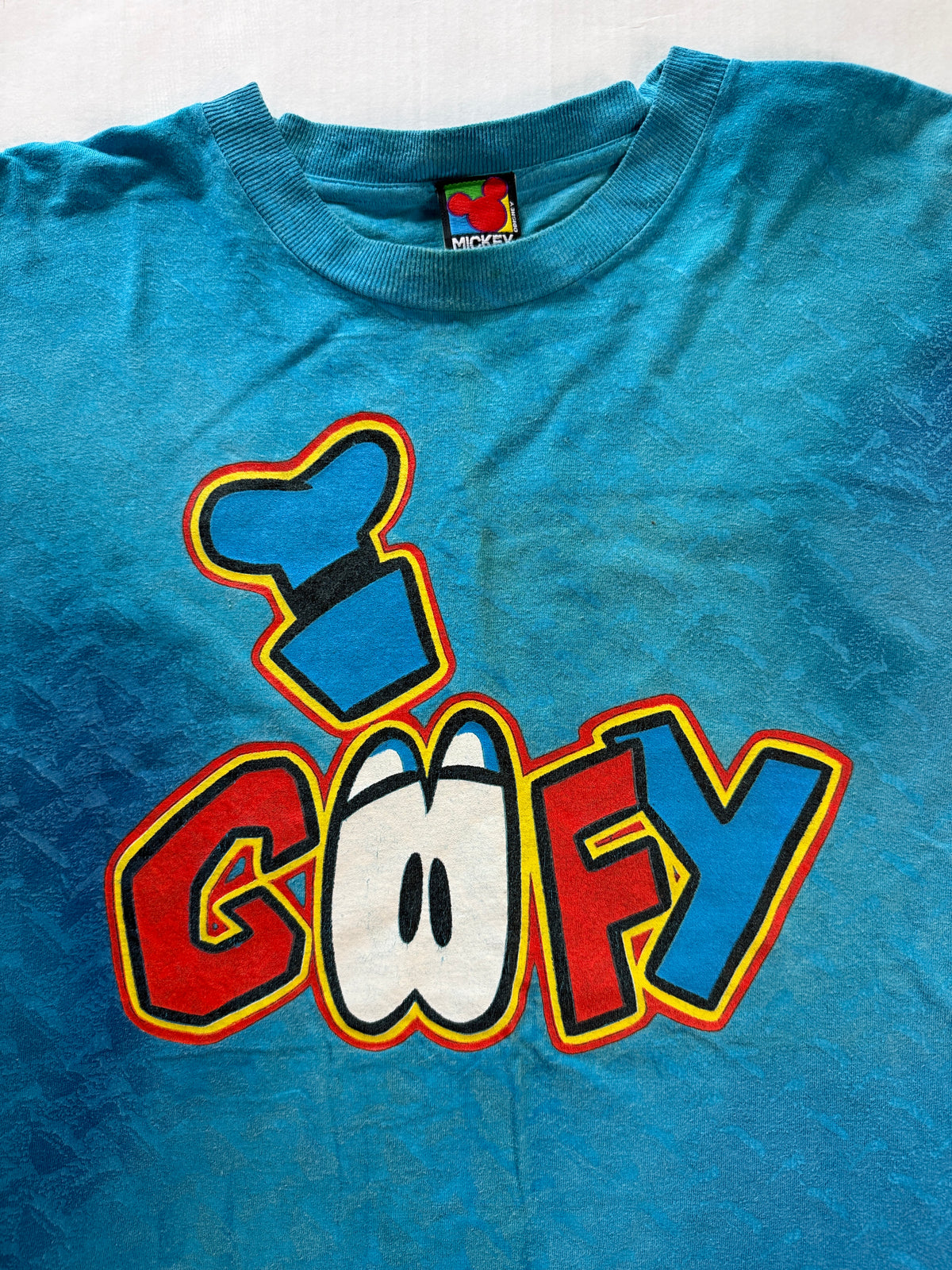 Vintage Goofy Graphic Tee Mottled Blue Acid Wash Mickey Unlimited XL