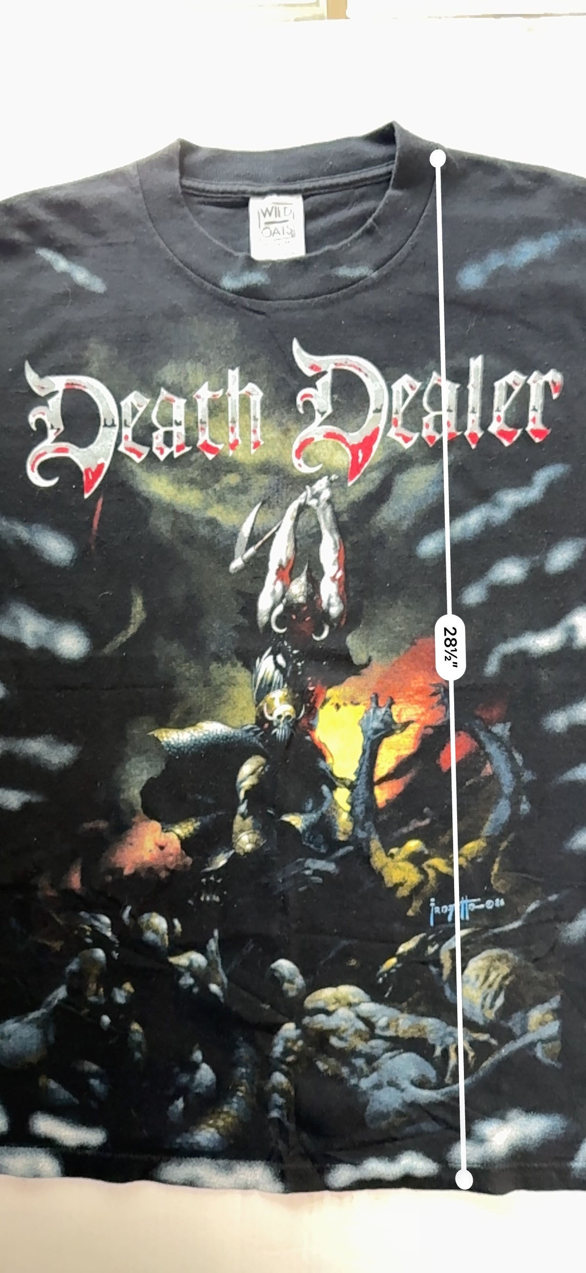 Vintage 1986 Frank Frazetta Death Dealer All Over Print Tee Wild Oats XL Black