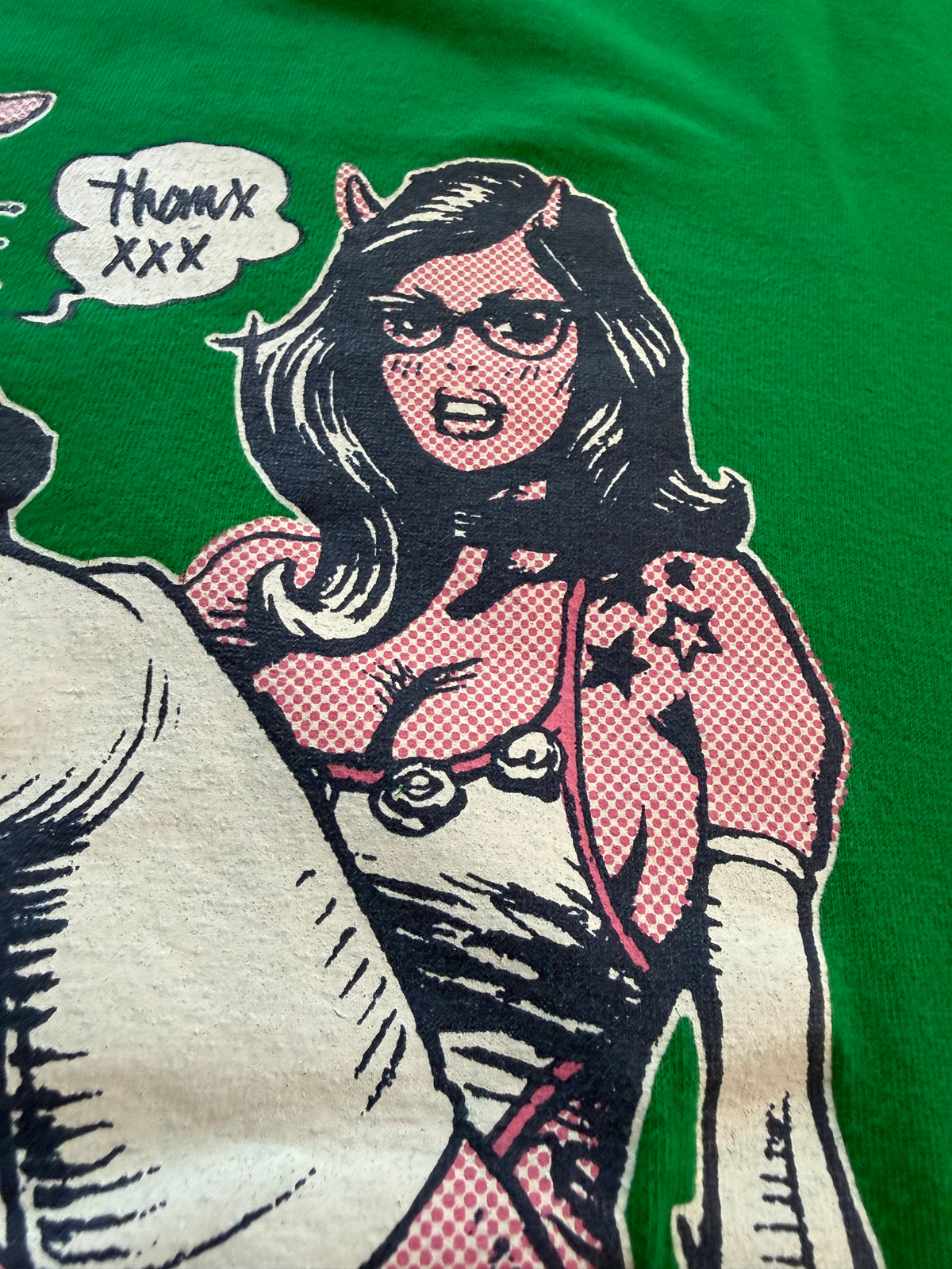Erostika Apple Jack tee speech bubble detail