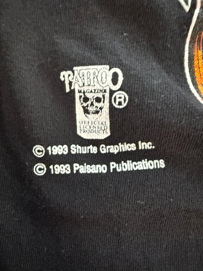 Vintage 1993 Tattoo Magazine Paisano Graphic Tee Horizon T XL Black