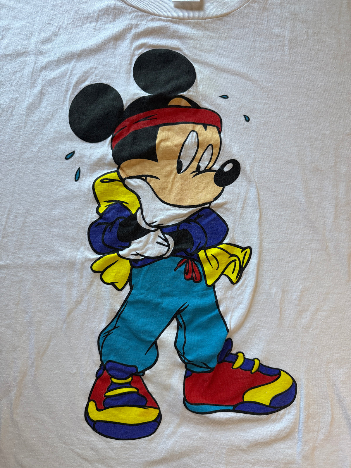 Vintage Mickey Mouse Headband Workout Graphic Tee Ritz XL White