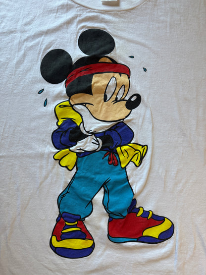 Vintage Mickey Mouse Headband Workout Graphic Tee Ritz XL White