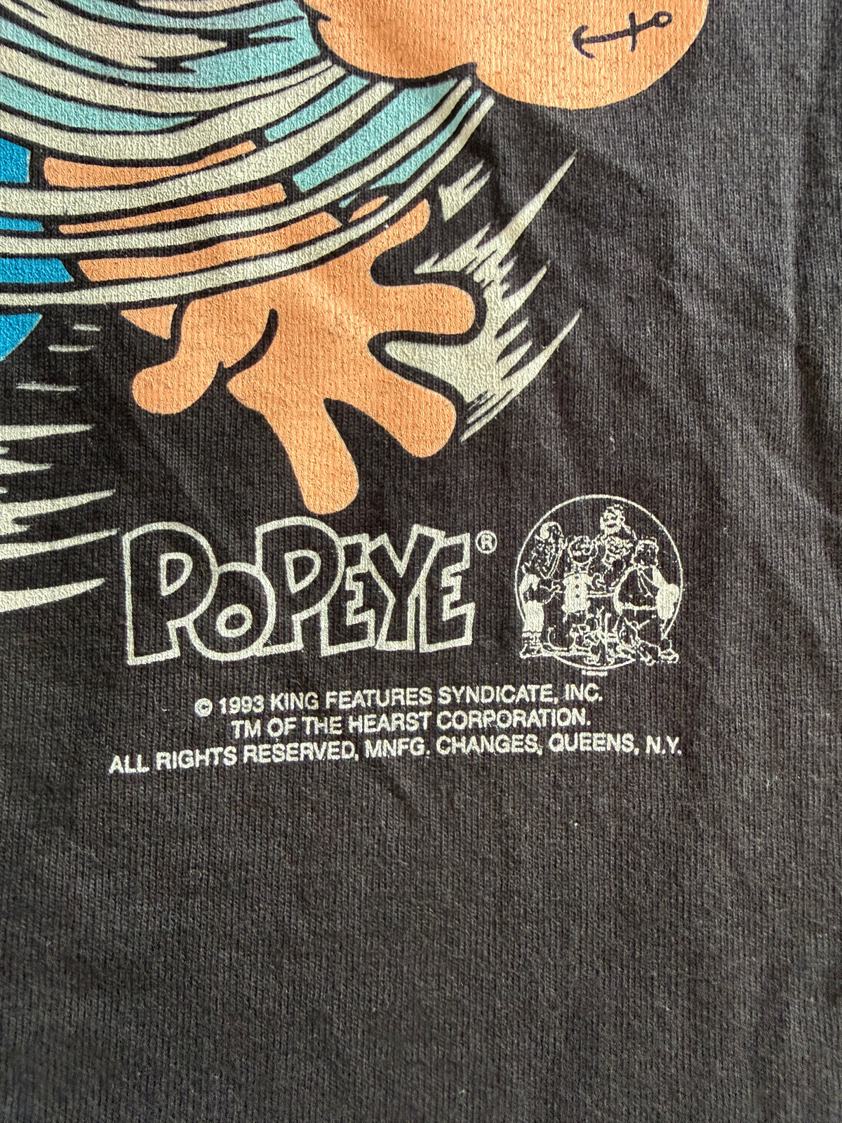 Vintage 1993 Popeye TNT Double Sided Graphic Tee Tultex XL Black