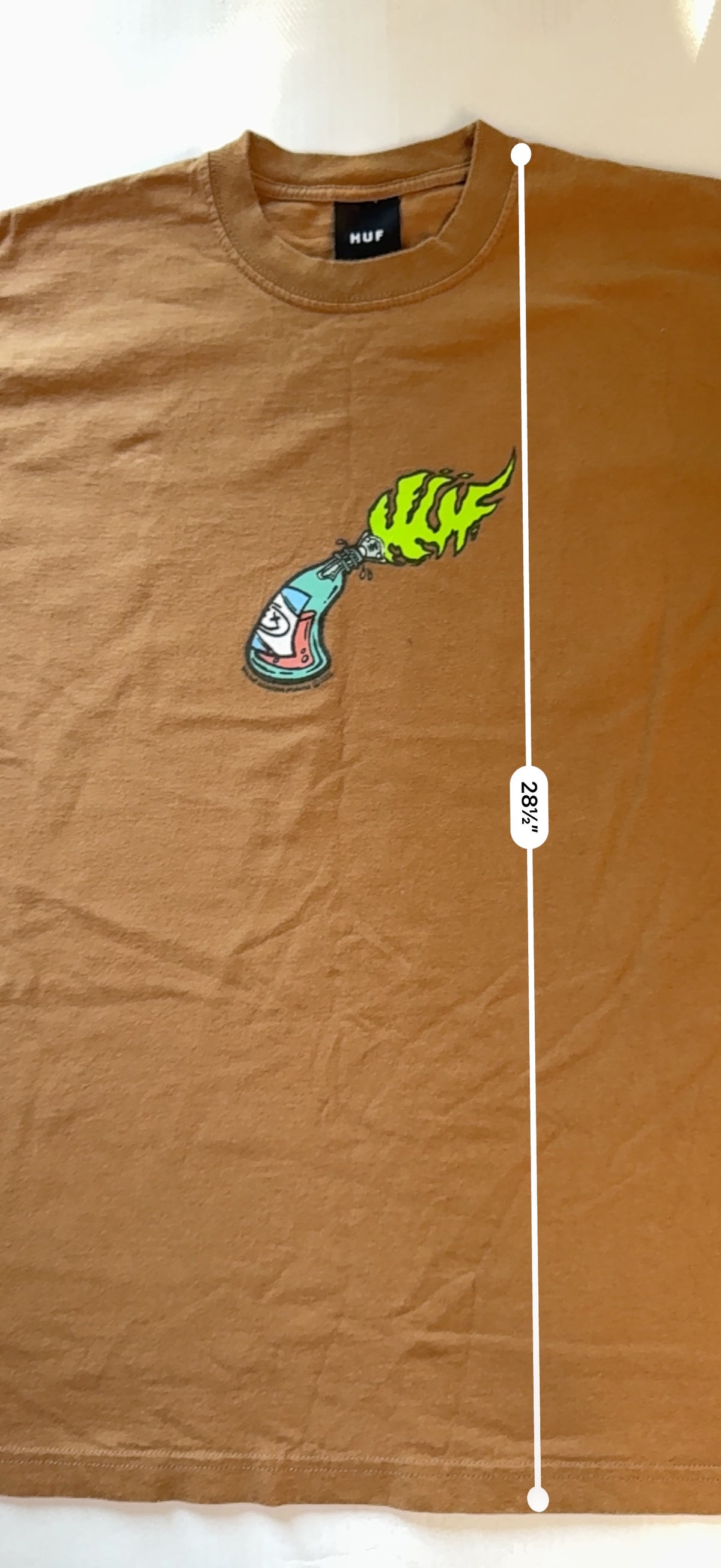 HUF Y2K Skater Graffiti Molotov Logo Tee 2002 Tan L