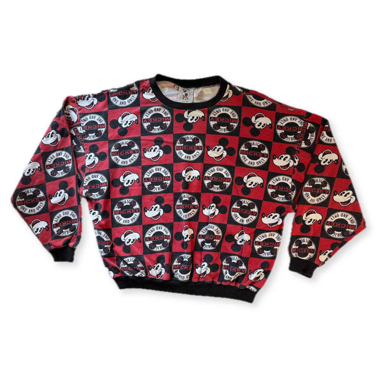 Vintage Mickey & Co One and Only All Over Print Sweatshirt J.G. Hook XL Red Black