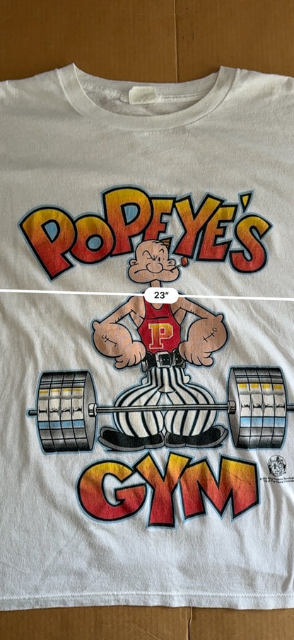 Vintage 1994 Popeye's Gym Weightlifting Graphic Tee White