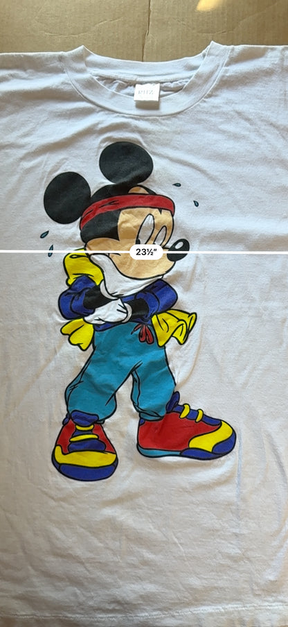 Vintage Mickey Mouse Headband Workout Graphic Tee Ritz XL White