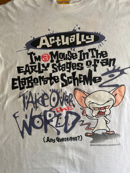 Vintage 1994 Animaniacs Brain Take Over the World Double Sided Tee White
