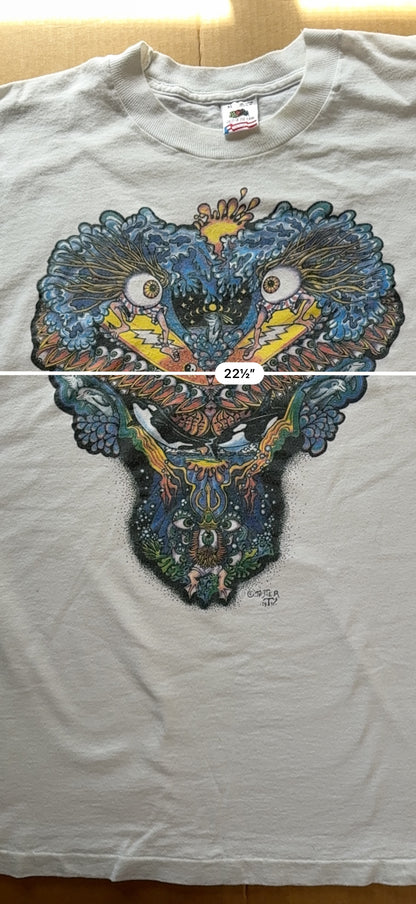 Vintage Psychedelic Jester Surf Eye Graphic Tee Fruit of the Loom XL White Single Stitch