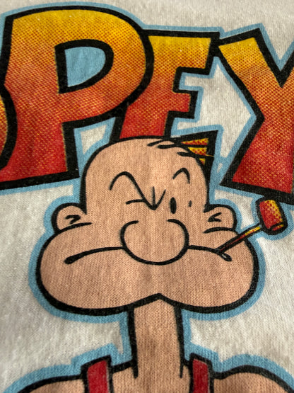 Vintage 1994 Popeye's Gym Weightlifting Graphic Tee White
