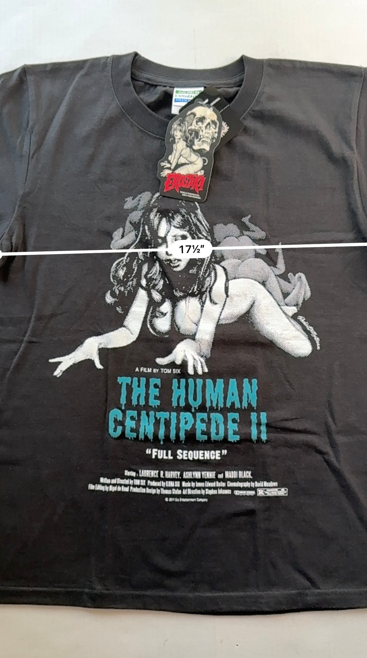 Human Centipede II tee chest measurement 17.5 inches