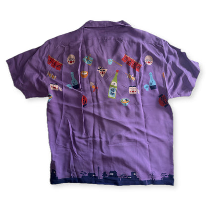 Dry Bones Japan Sake Print Camp Collar Shirt Lilac Purple 38 M
