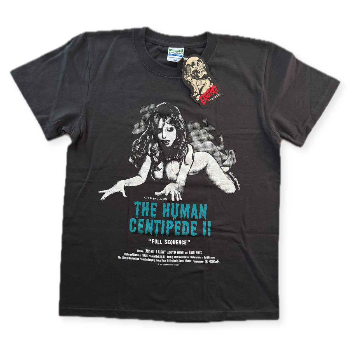 Human Centipede II Erostika tee front, white background