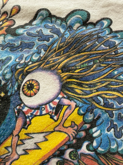 Vintage Psychedelic Jester Surf Eye Graphic Tee Fruit of the Loom XL White Single Stitch