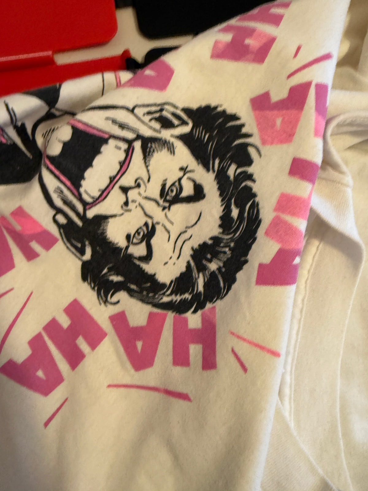 Vintage Joker HA HA tee print close up