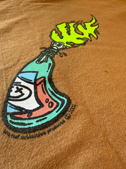 HUF Y2K Skater Graffiti Molotov Logo Tee 2002 Tan L