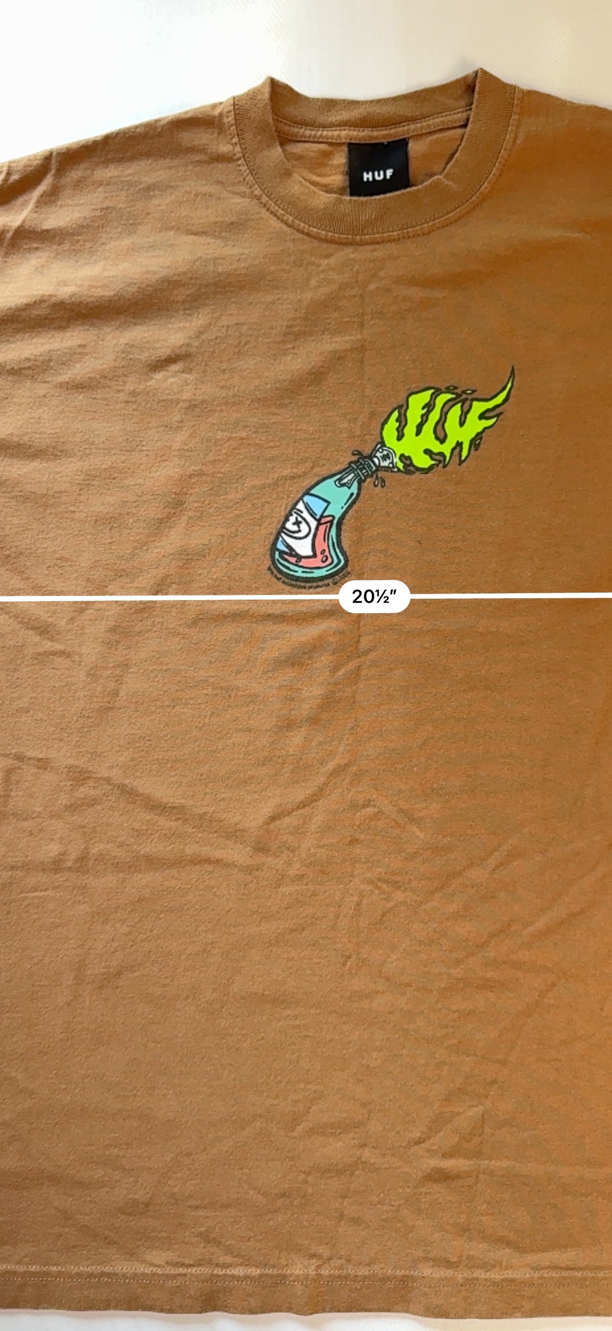 HUF Y2K Skater Graffiti Molotov Logo Tee 2002 Tan L