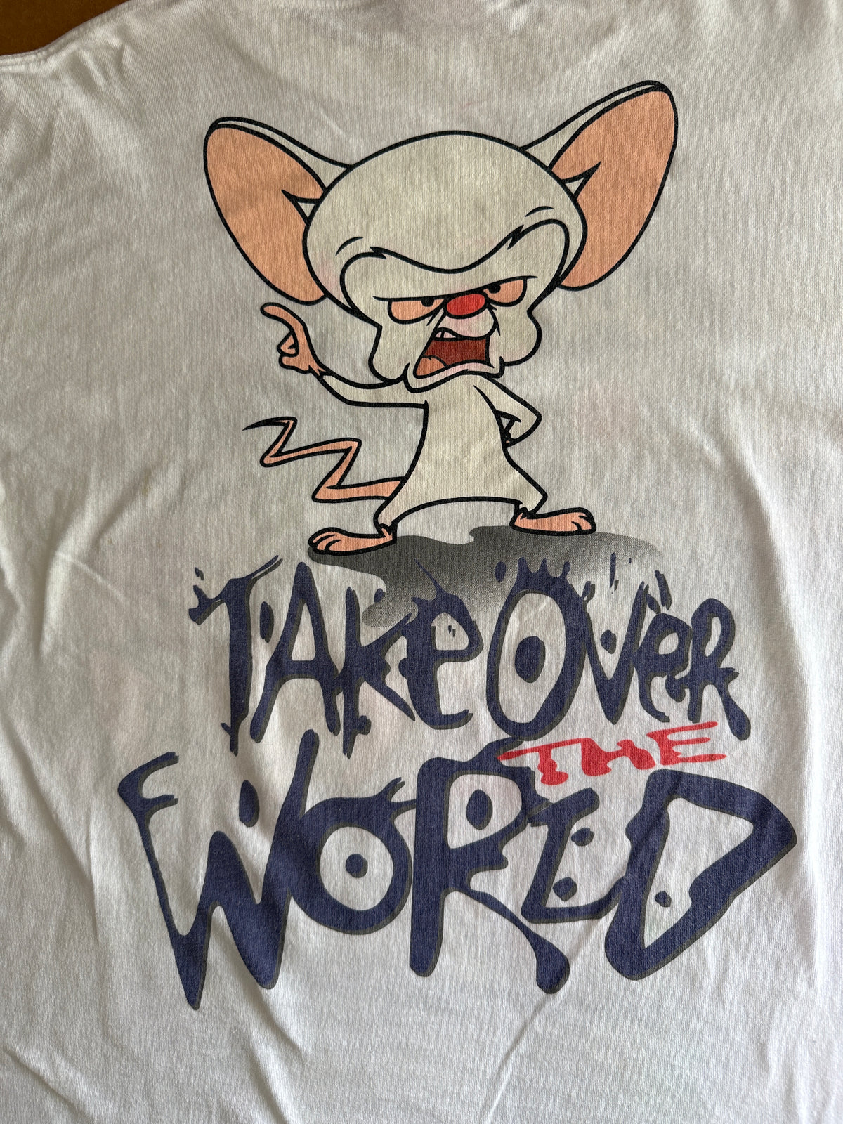 Vintage 1994 Animaniacs Brain Take Over the World Double Sided Tee White