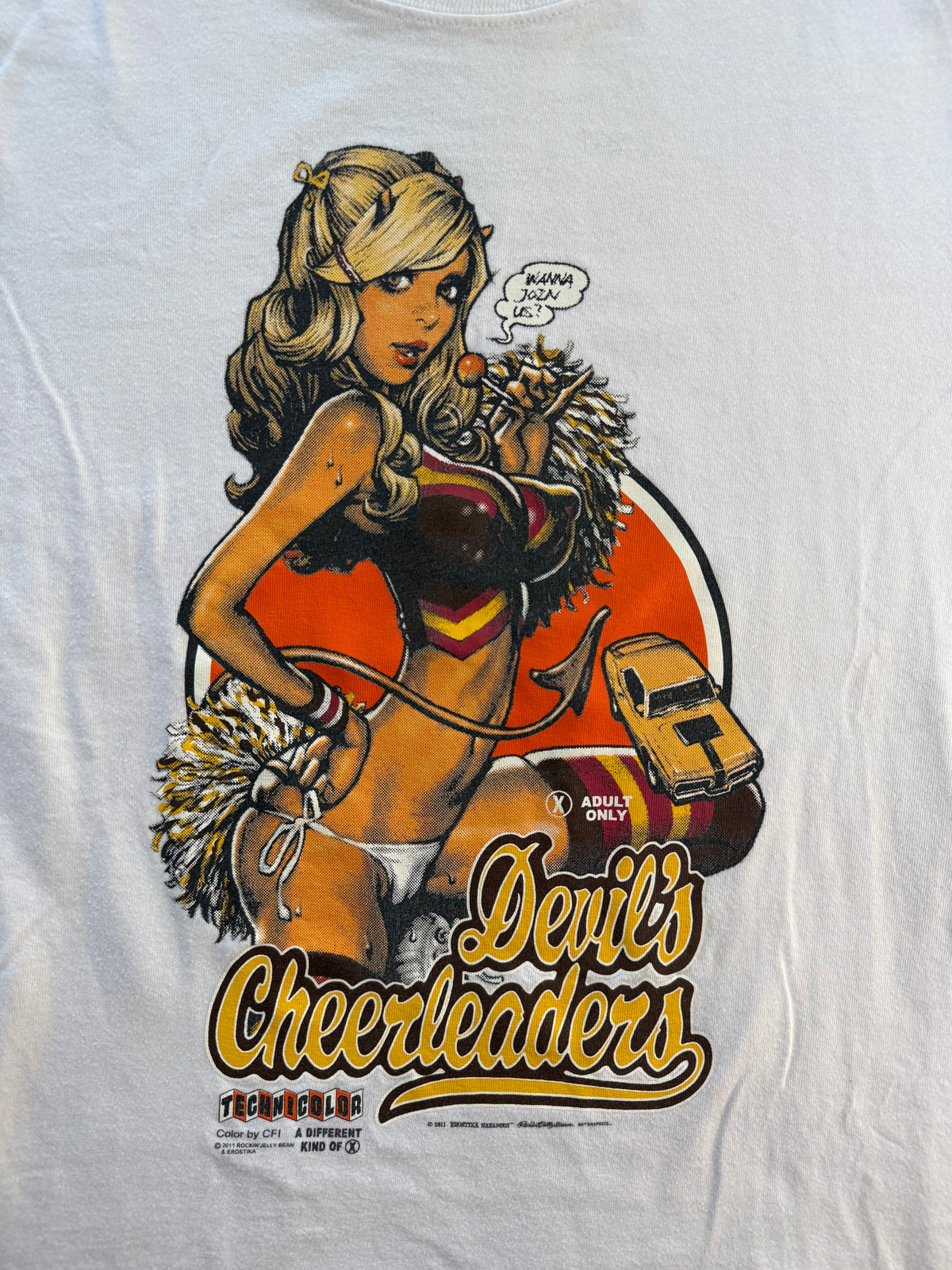 Erostika Devils Cheerleaders tee full graphic close up