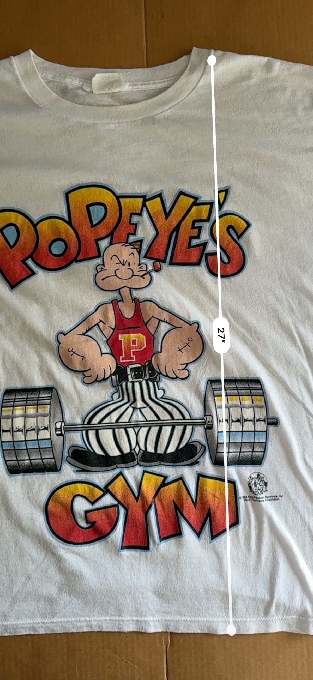 Vintage 1994 Popeye's Gym Weightlifting Graphic Tee White