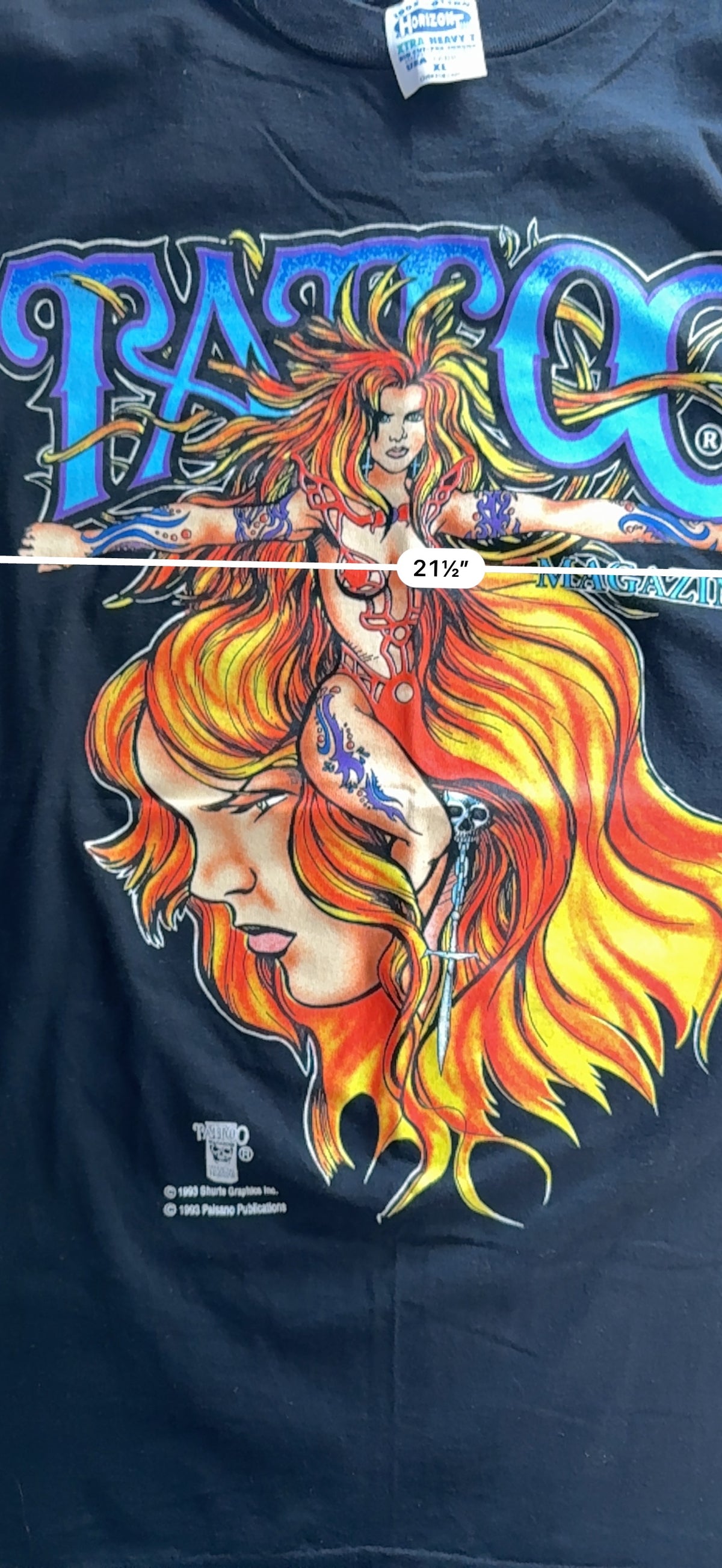 Vintage 1993 Tattoo Magazine Paisano Graphic Tee Horizon T XL Black