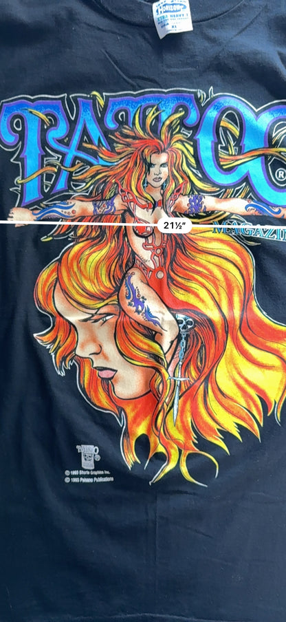 Vintage 1993 Tattoo Magazine Paisano Graphic Tee Horizon T XL Black