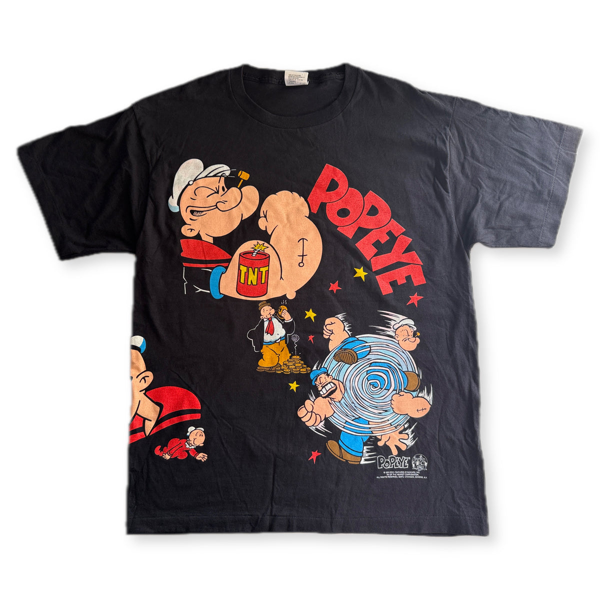 Vintage 1993 Popeye TNT Double Sided Graphic Tee Tultex XL Black