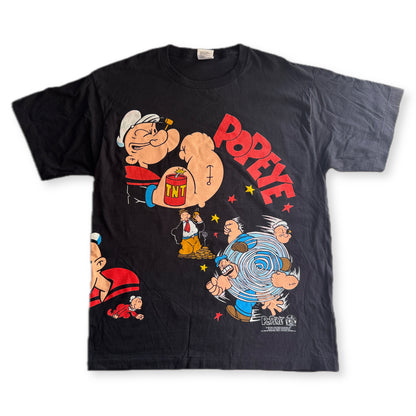 Vintage 1993 Popeye TNT Double Sided Graphic Tee Tultex XL Black
