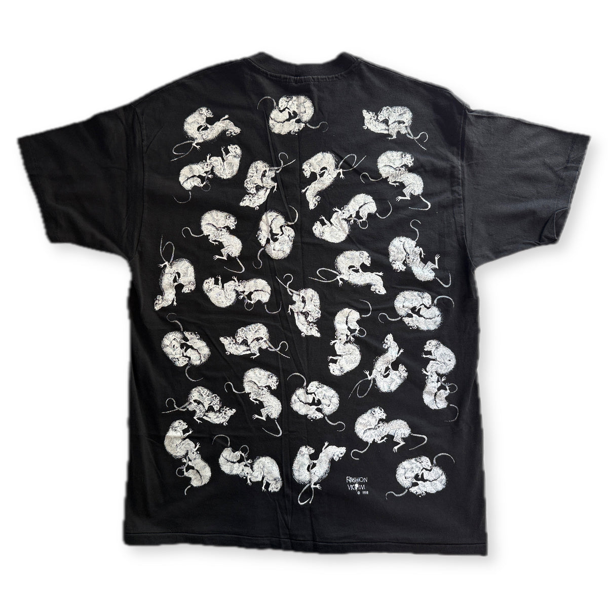 Vintage Fashion Victim Rat All Over Print Tee Hanes Heavyweight XL Black Single Stitch