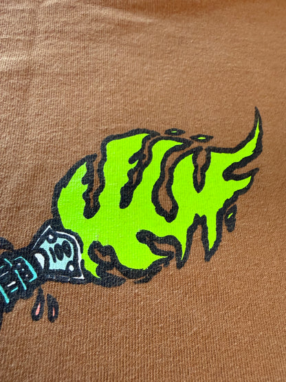 HUF Y2K Skater Graffiti Molotov Logo Tee 2002 Tan L