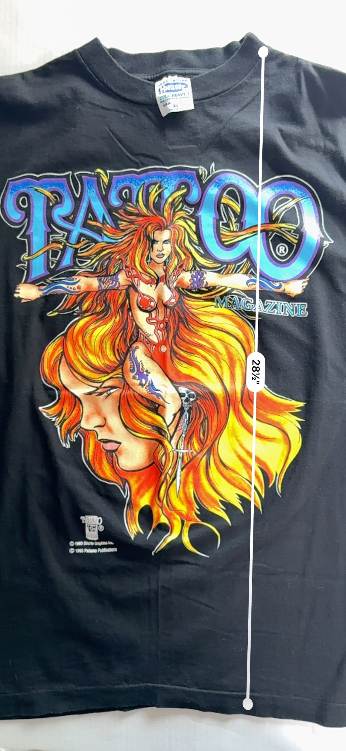 Vintage 1993 Tattoo Magazine Paisano Graphic Tee Horizon T XL Black