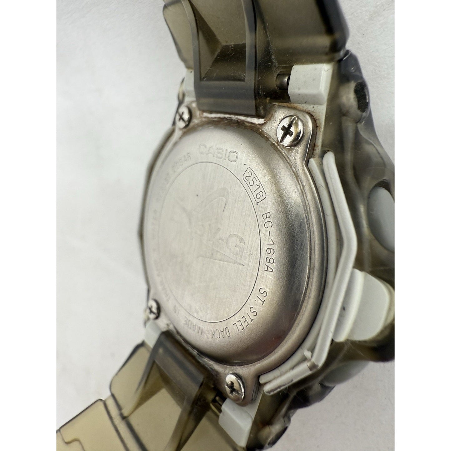 Vintage Casio Baby-G Watch BG-169RA Transparent Smoke Gray / White Accents As Is