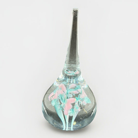 Vintage Gibson Art Glass Flower Raindrop Ring Holder Paperweight Blue 3.75" Cute