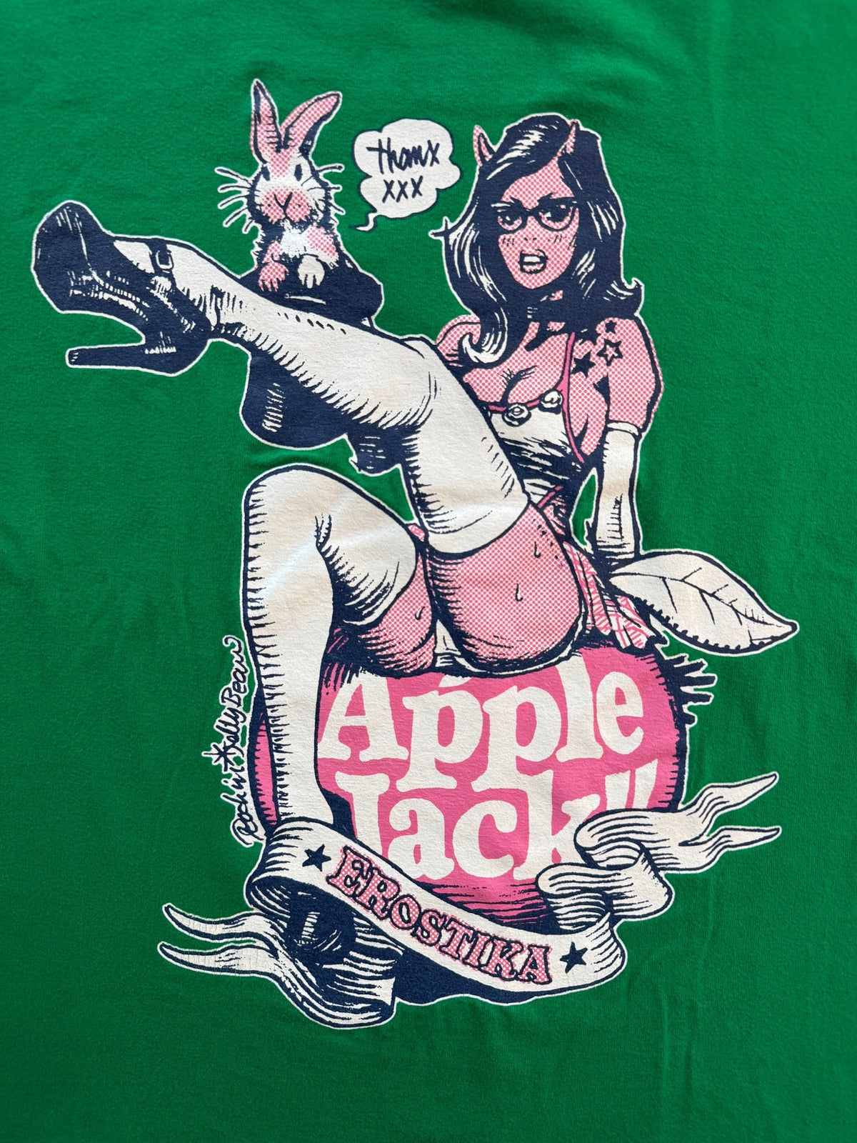 Erostika Apple Jack Rockin Jelly Bean T-Shirt Green Size M Japan - Thrift GoblinT-Shirt