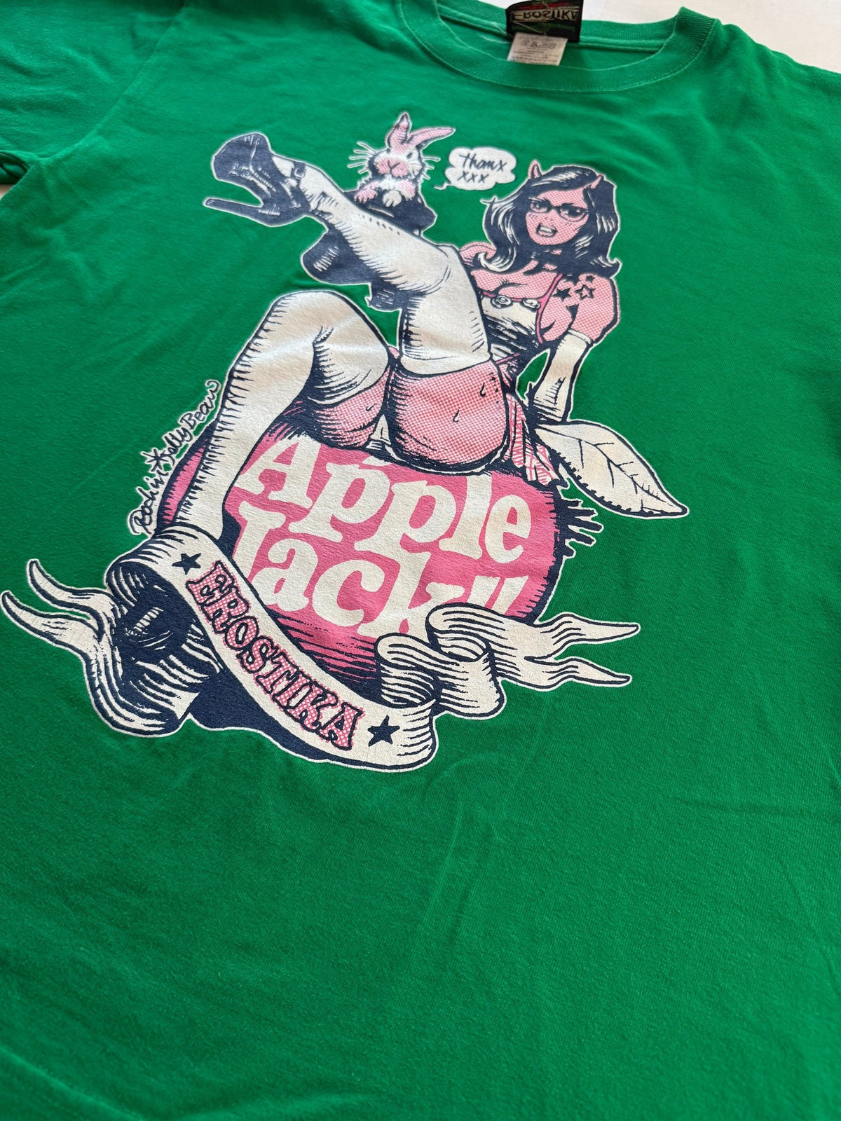 Erostika Apple Jack Rockin Jelly Bean T-Shirt Green Size M Japan - Thrift GoblinT-Shirt