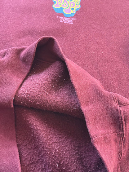 Erosty Pop 1998 Rockin Jelly Bean Pin-Up Back Print Pullover Hoodie Burgundy Size S USA - Thrift GoblinHoodie