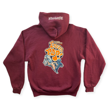 Erosty Pop 1998 Rockin Jelly Bean Pin-Up Back Print Pullover Hoodie Burgundy Size S USA - Thrift GoblinHoodie