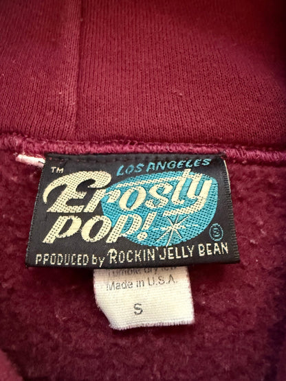 Erosty Pop 1998 Rockin Jelly Bean Pin-Up Back Print Pullover Hoodie Burgundy Size S USA - Thrift GoblinHoodie