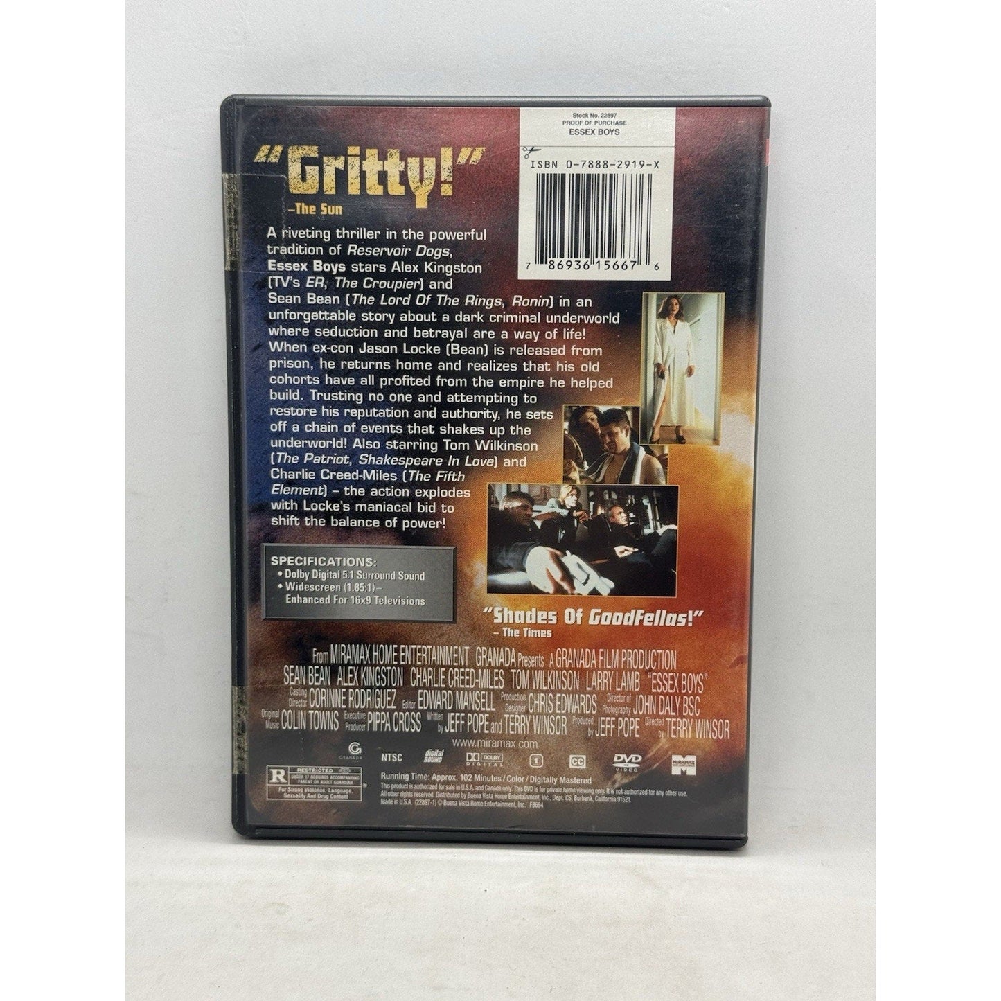 Essex Boys DVD 2000 Sean Bean Crime Thriller UK Gangster Film Miramax Widescreen - thriftgoblin